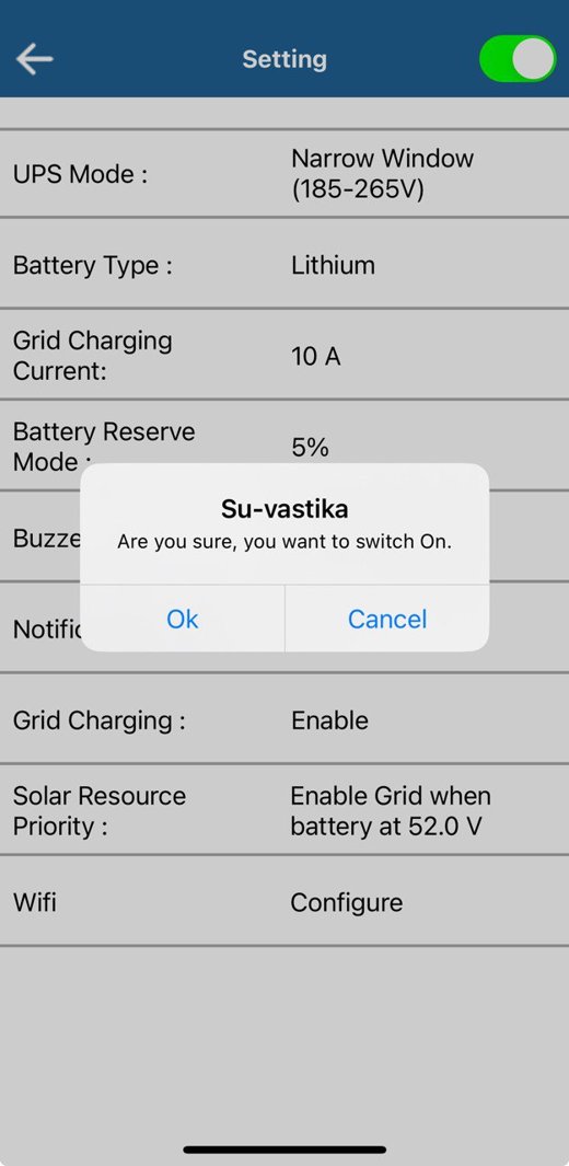 Solar Resource Priority setting — enable grid only when battery falls to 52.0V — and Wi-Fi configuration