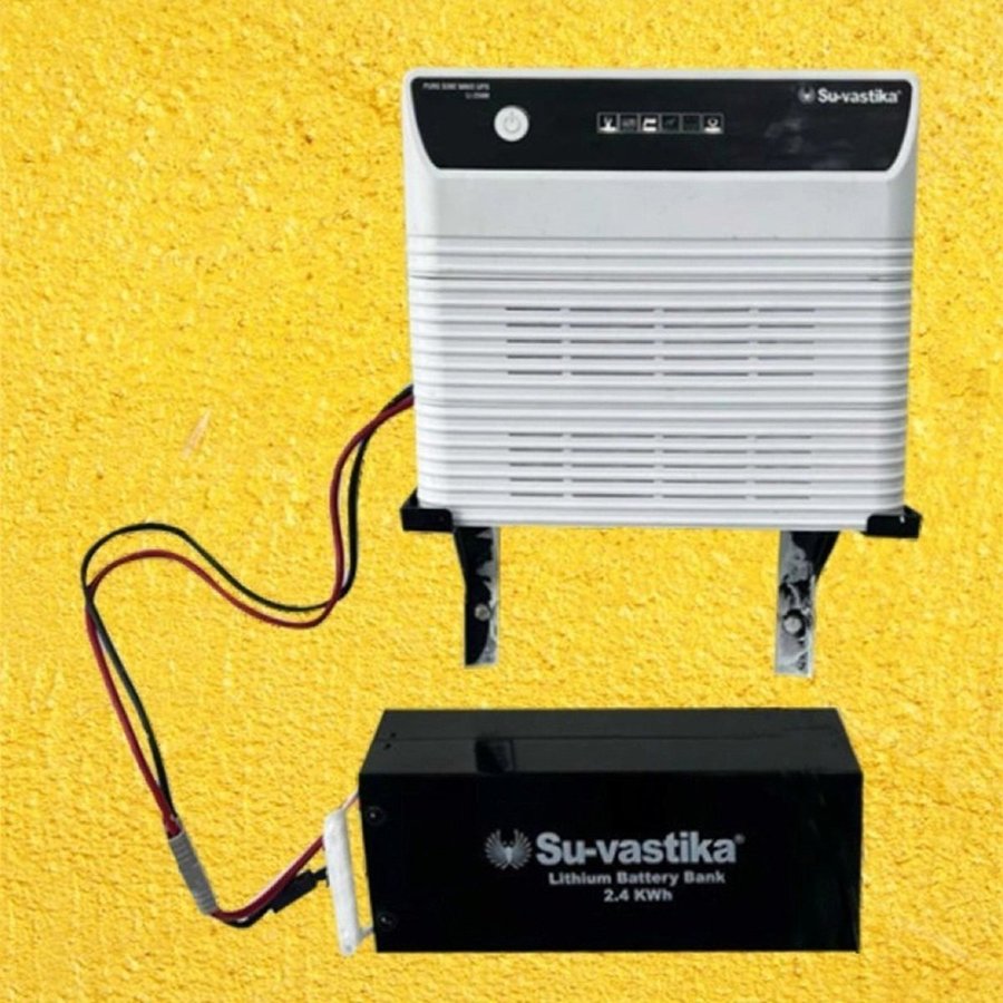 Su-vastika lithium battery bank connected to an inverter/UPS for home backup