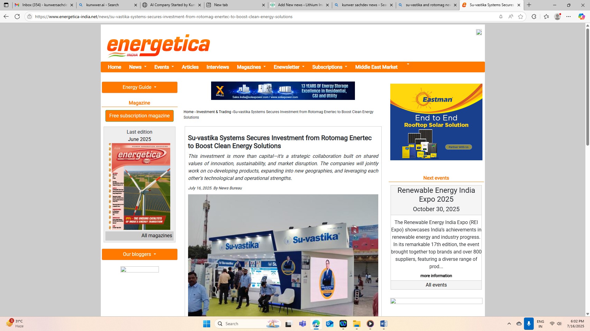 Rotomag invested in Su-vastika